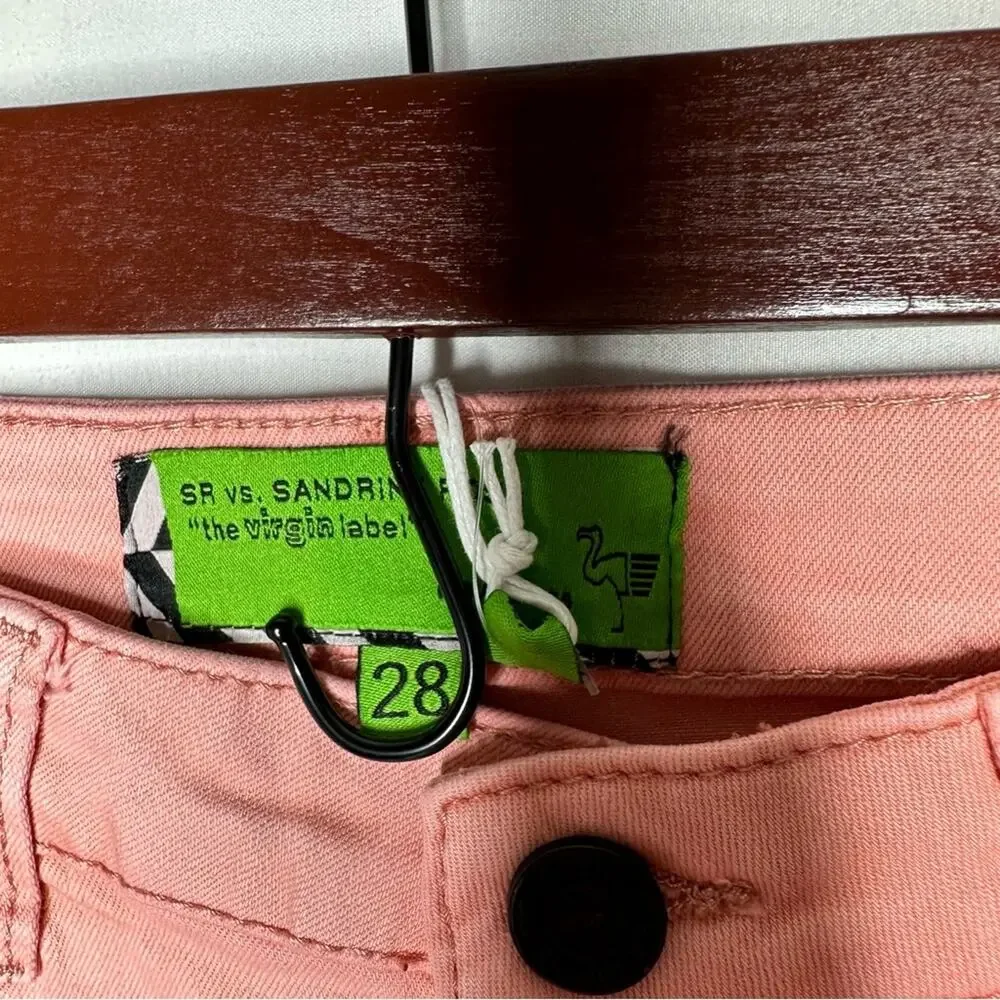 SANDRINE ROSE High Waisted Skinny Jeans Embroidered Palm Tree in Petal NWT - 28 - Picture 3 of 9